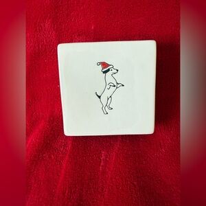 Rae Dunn White Ceramic Decor Dog with Santa Hat Happy Howlidays